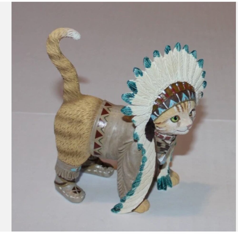 Hamilton Collection Chief Runs with Paws 2016 Resin Cat Native American Figurine